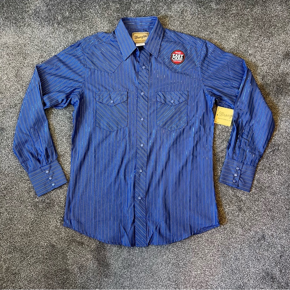 wrangler blue shimmer striped pearl snap shirt - Picture 4 of 12
